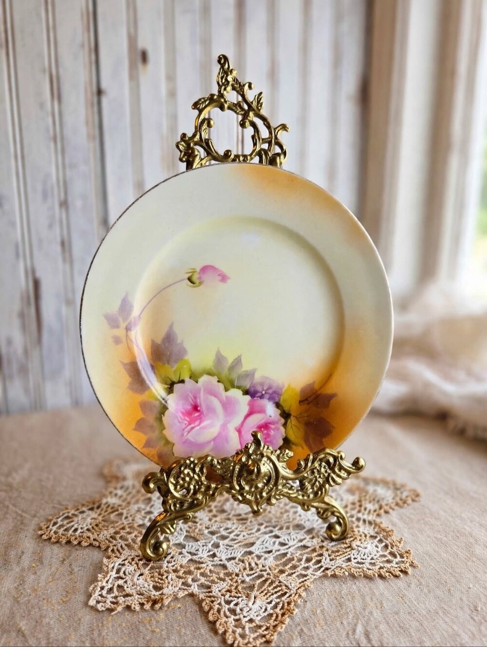 Antique Noritake Hand Painted Pink Rose Plate 1920s